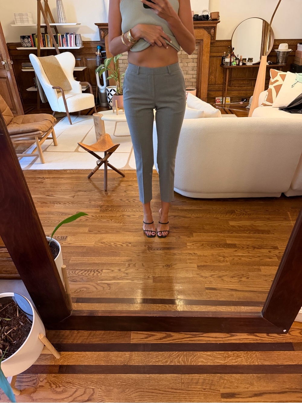 Uniqlo Tailored Cropped Trousers in Grey, elastic waist - Size S